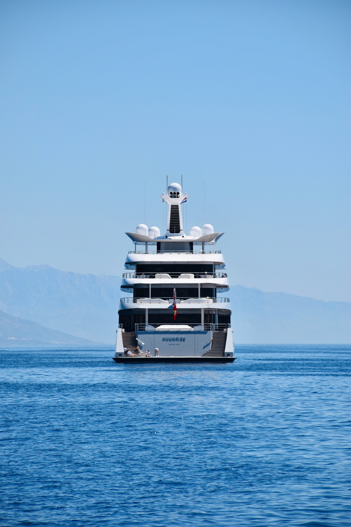 Large yacht stern view underway at sea